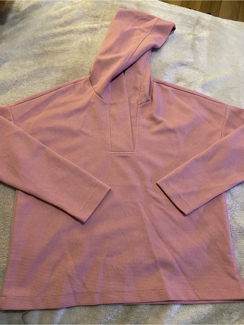 Women's Waffle Knit Hooded Pullover - Pink